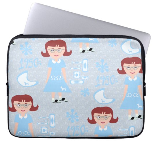 Sassy Fifties Girl Blue Classic Sweetheart Muster Laptopschutzhülle (Vorderseite)