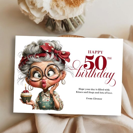 Sassy fifty funny lady whimsical birthday card einladung