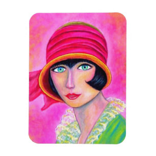 Sassy Flapper Girl Hot Pink Hat Roaring Zwanzig Magnet