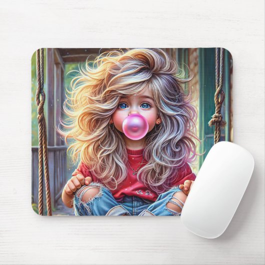Sassy Girl blasst Pink Bubblegum Blasen Mousepad (Mit Mouse)