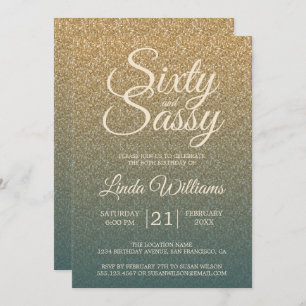 Sassy Gold60 smaragdOmbre 60. Geburtstags-Party Einladung