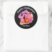 Sassy Halloween Hexe mit Cat Classic Round Stick Runder Aufkleber (Tasche)