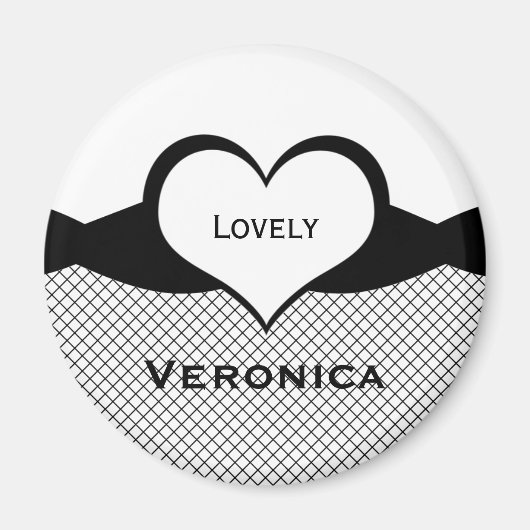 Sassy Heart Fishnet Magnet, Schwarz und Weiß Magnet (Vorne)