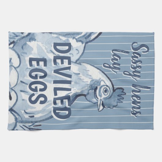 Sassy Hens Lay Deviled Eggs Funny Blue Chicken Art Geschirrtuch (Horizontal)