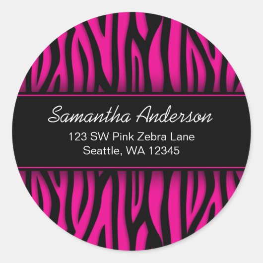 Sassy Hot Pink Zebra Custom Address Label Stickers (Vorderseite)