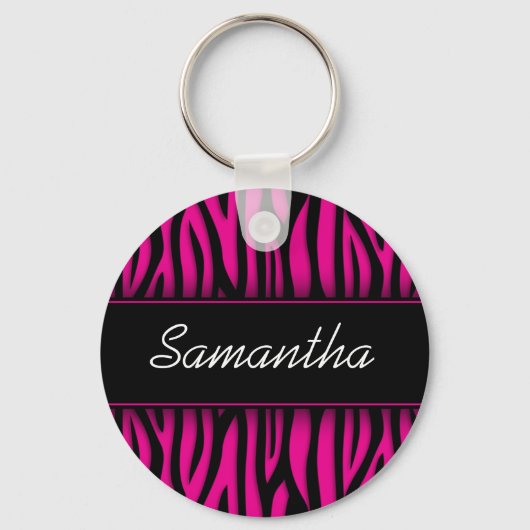 Sassy Hot Pink Zebra Personalisiert Schlüsselanhänger (Vorderseite)