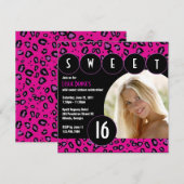 Sassy Leopard 16 . Geburtstag Foto Einladung [Rosa (Vorne/Hinten)