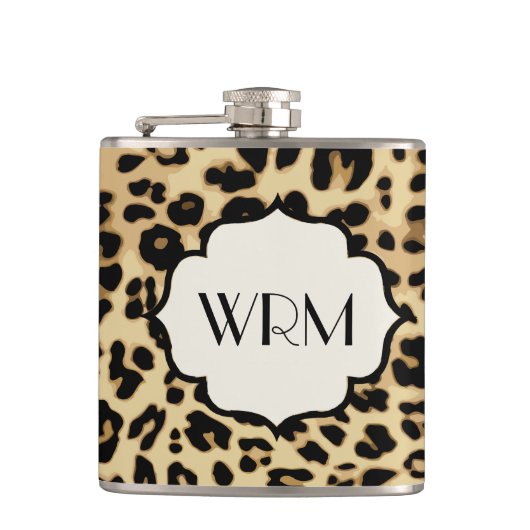 Sassy Leopard Print Mit Monogramm Flachmann (Vorderseite)
