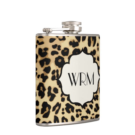 Sassy Leopard Print Mit Monogramm Flachmann (Rechts)