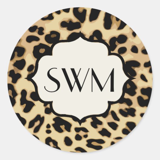 Sassy Leopard Print Mit Monogramm Runder Aufkleber (Vorderseite)