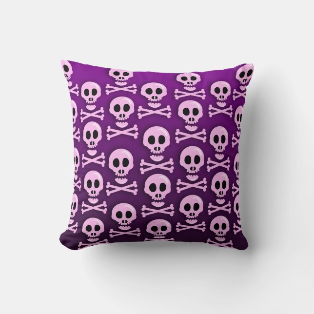 Sassy Lila Skull Crossbones Art Pattern Fun Kissen (Vorderseite)