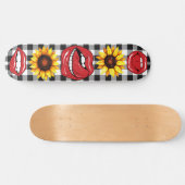 Sassy Lips Open Mouth Tongue Sunflower Checkered Skateboard (Horizontal)
