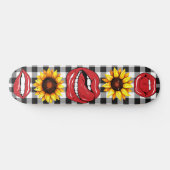 Sassy Lips Open Mouth Tongue Sunflower Checkered Skateboard (Horizontal)