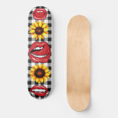 Sassy Lips Open Mouth Tongue Sunflower Checkered Skateboard (Vorderseite)