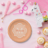 Sassy Orange Polka Dots Monogramm mit Namen Pappteller (Party)