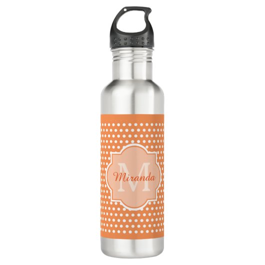 Sassy Orange Polka Dots Monogramm mit Namen Trinkflasche (Vorderseite)