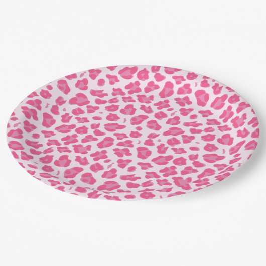Sassy Pink auf rosa Leopard Print Pappteller (Schrägansicht)