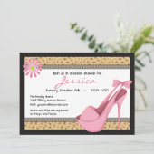 Sassy Pink Heels und Leopard Einladung (Stehend Vorderseite)