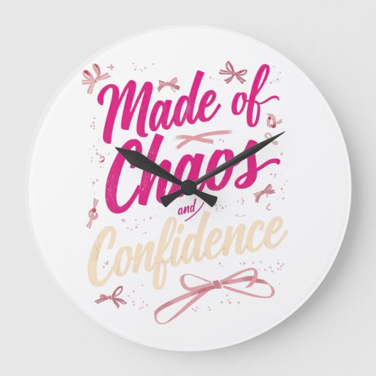 Sassy Pink Typography Chaos And Confidence Große Wanduhr (Vorderseite)