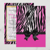 Sassy Pink Zebra Einladung mit Bow (Vorne/Hinten)