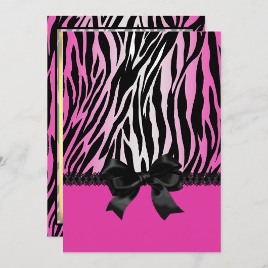 Sassy Pink Zebra Einladung mit Bow (Vorne/Hinten)