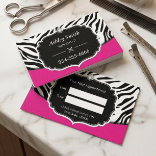 Sassy Pink Zebra Print Hair Stylist Ernennung Terminkarte