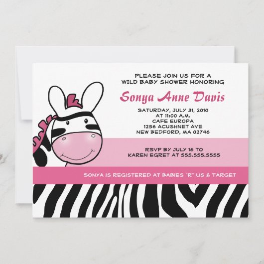 Sassy Pink Zebra Stripe Diva Baby Shower 12x18 Inv Einladung (Vorderseite)