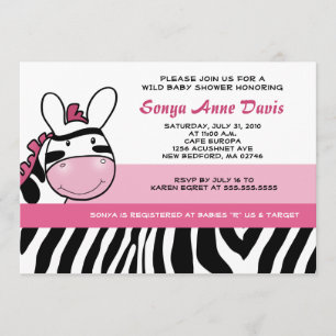 Sassy Pink Zebra Stripe Diva Baby Shower 12x18 Inv Einladung