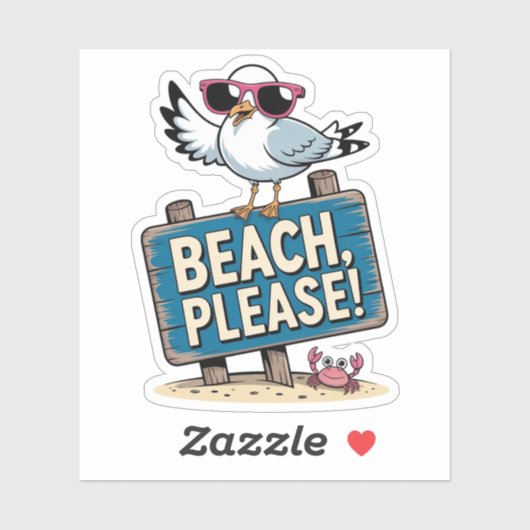 Sassy Seagull on Beach Sign - Strand Bitte schön Aufkleber (Blatt)