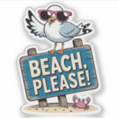 Sassy Seagull on Beach Sign - Strand Bitte schön Aufkleber (Vorderseite)
