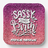 SASSY SEIT GEBURTSGEBURT GLITZER TYPOGRAPHIE PAPPTELLER (Vorderseite)
