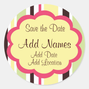 Sassy Stripe Pink Wedding "Save the Date" Aufklebe Runder Aufkleber
