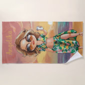 Sassy Summer Lady Personalisierter Name Strandtuch (Vorderseite)
