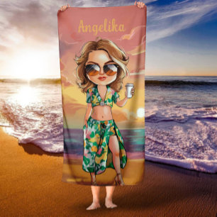 Sassy Summer Lady Personalisierter Name Strandtuch