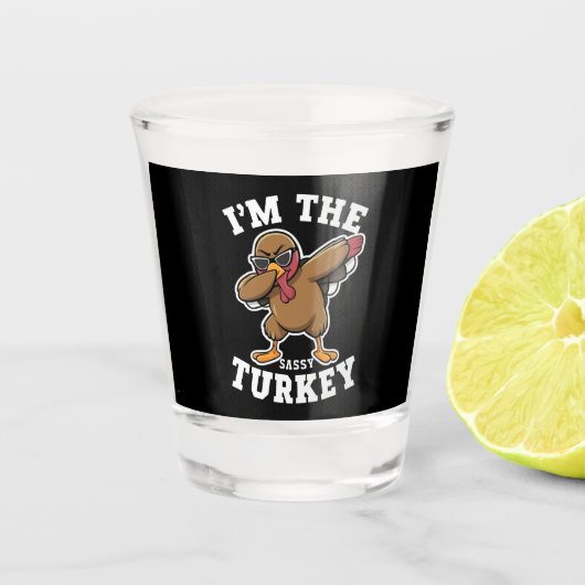 Sassy Turkey Matching Family Erntedank Party Schnapsglas (Vorderseite)