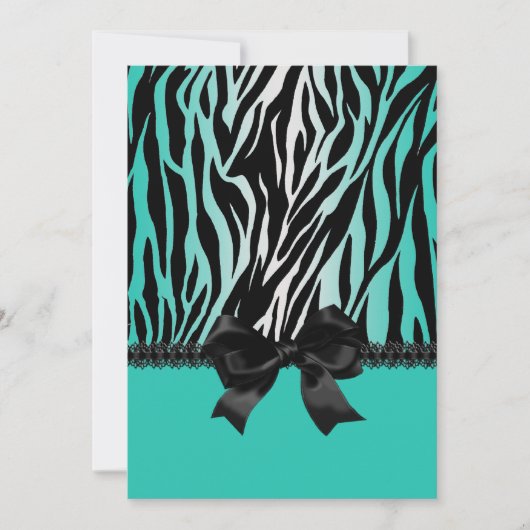 Sassy Türkis Zebra Einladung mit Bow (Vorderseite)