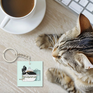 Sassy Tuxedo-Katze Vintage-Schüssel Aqua Retro-Küc Schlüsselanhänger