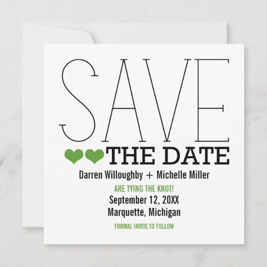 Sassy Typografy Save the Date einladen, Green (Vorderseite)