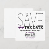 Sassy Typografy Save the Date einladen, Lila (Vorne/Hinten)