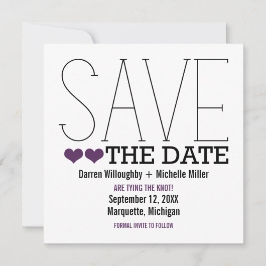 Sassy Typografy Save the Date einladen, Lila (Vorderseite)