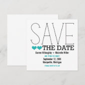 Sassy Typografy Save the Date Invite, Aqua (Vorne/Hinten)