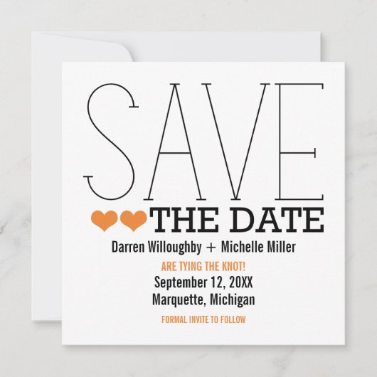 Sassy Typografy Save the Date Invite, Orange (Vorderseite)