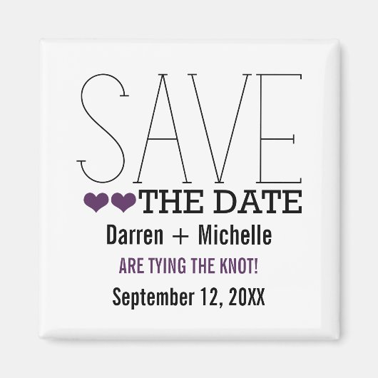 Sassy Typografy Save the Date Magnet, Lila Magnet (Vorne)