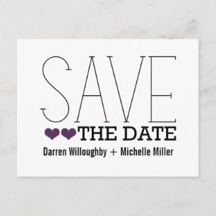 Sassy Typografy Save the Date Postcard, Lila Ankündigungspostkarte