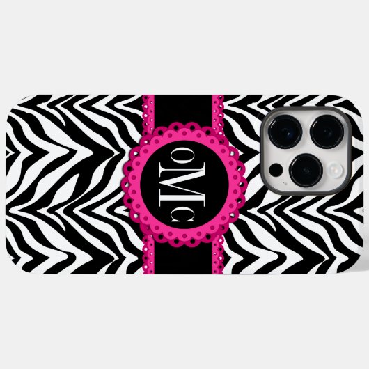 Sassy und Chic Zebra Print Pink Lace Monogram Case-Mate iPhone Hülle (Rückseite (Horizontal))