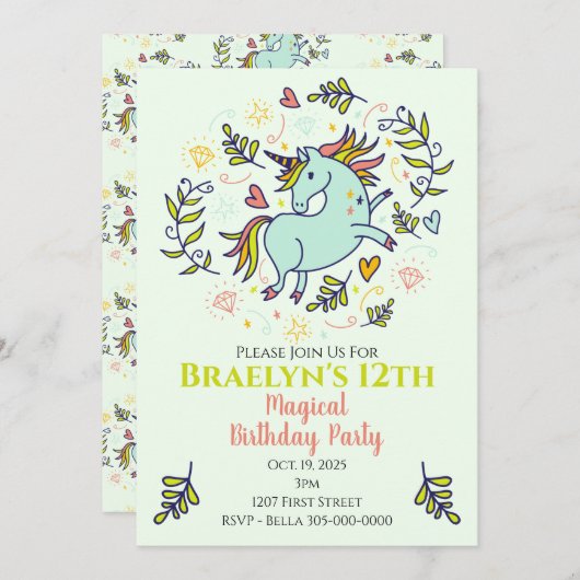 Sassy Unicorn Magical Birthday Einladung (Vorne/Hinten)