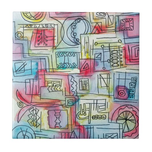 Sassy-Whimsical Modern Geometric Watercolor Fliese (Vorderseite)
