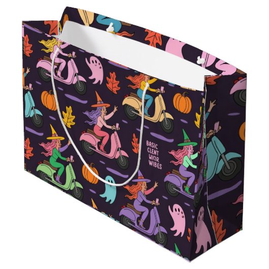 Sassy Witch Moped Pattern - Niedliche Pastelhexen Große Geschenktüte (Rückseite Schrägansicht)