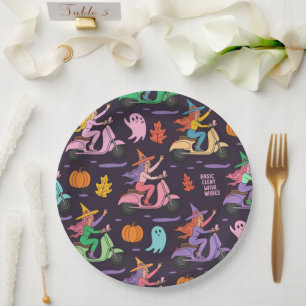 Sassy Witch Moped Pattern - Niedliche Pastelhexen Pappteller