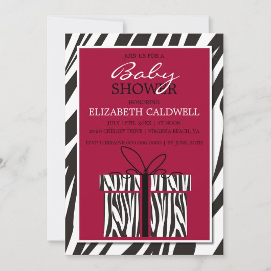 Sassy Zebra Babydusche Einladung (Vorderseite)